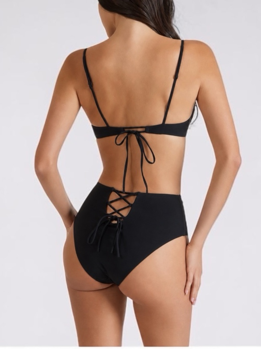 Kiki de Montparnasse Lace Up High Waisted Bikini Bottom Black Small and Medium